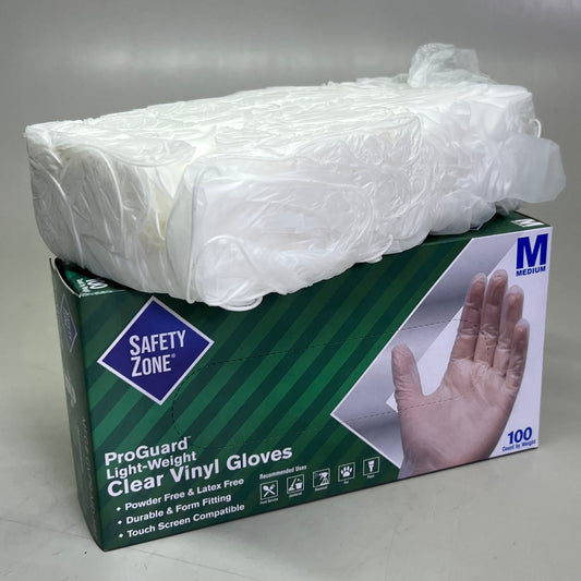 SAFETY ZONE (2 PACK of 100 Gloves) Clear Vinyl Gloves Sz M, GVP9-MD-HH