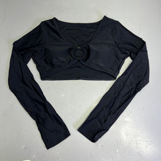 CHARMO Long Sleeve Top High Waist Bottoms Bikini Set Women's Sz S Black