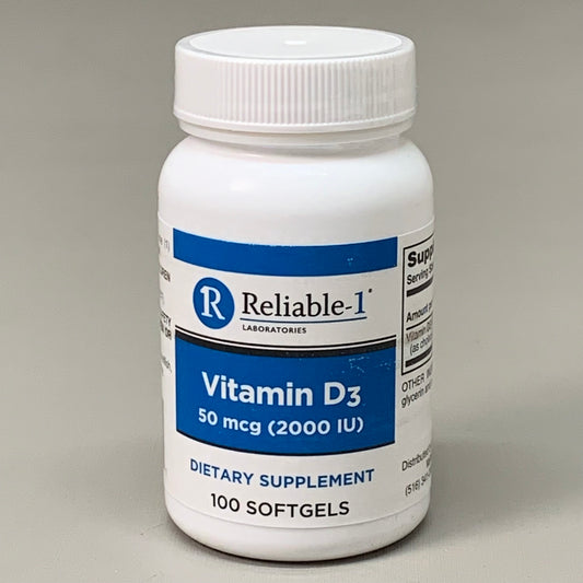 RELIABLE 1 (3 PACK!) Vitamin D3 2000 IU Soft Gel 100ct White 1471-3210 BB-05/2026