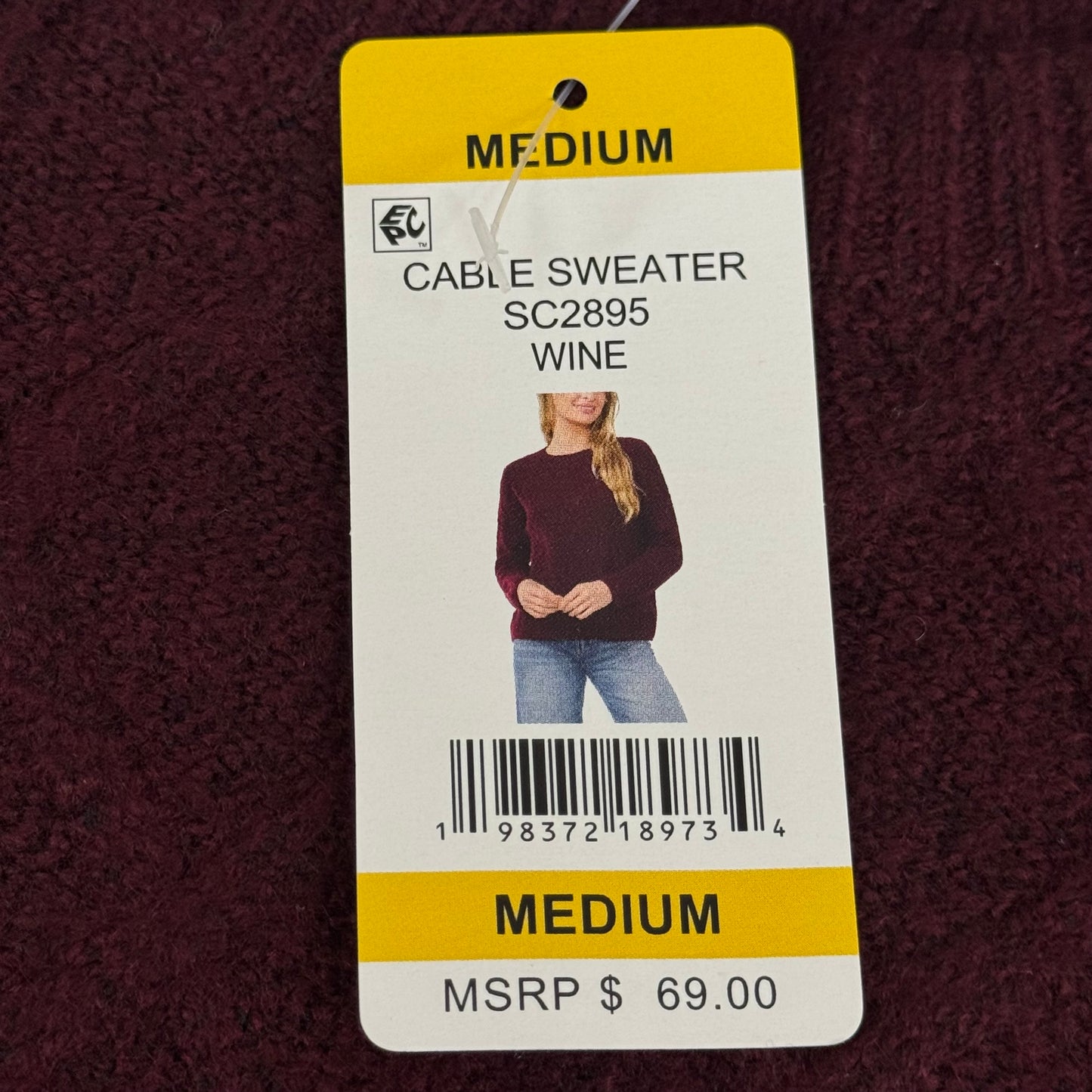 VINCE CAMUTO Cable Knit Sweater Women's Sz-M Wine SC2895