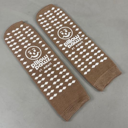 PILLOW PAWS (4 PACK) Unisex Non-Skid Slipper Socks Adult XL Tan