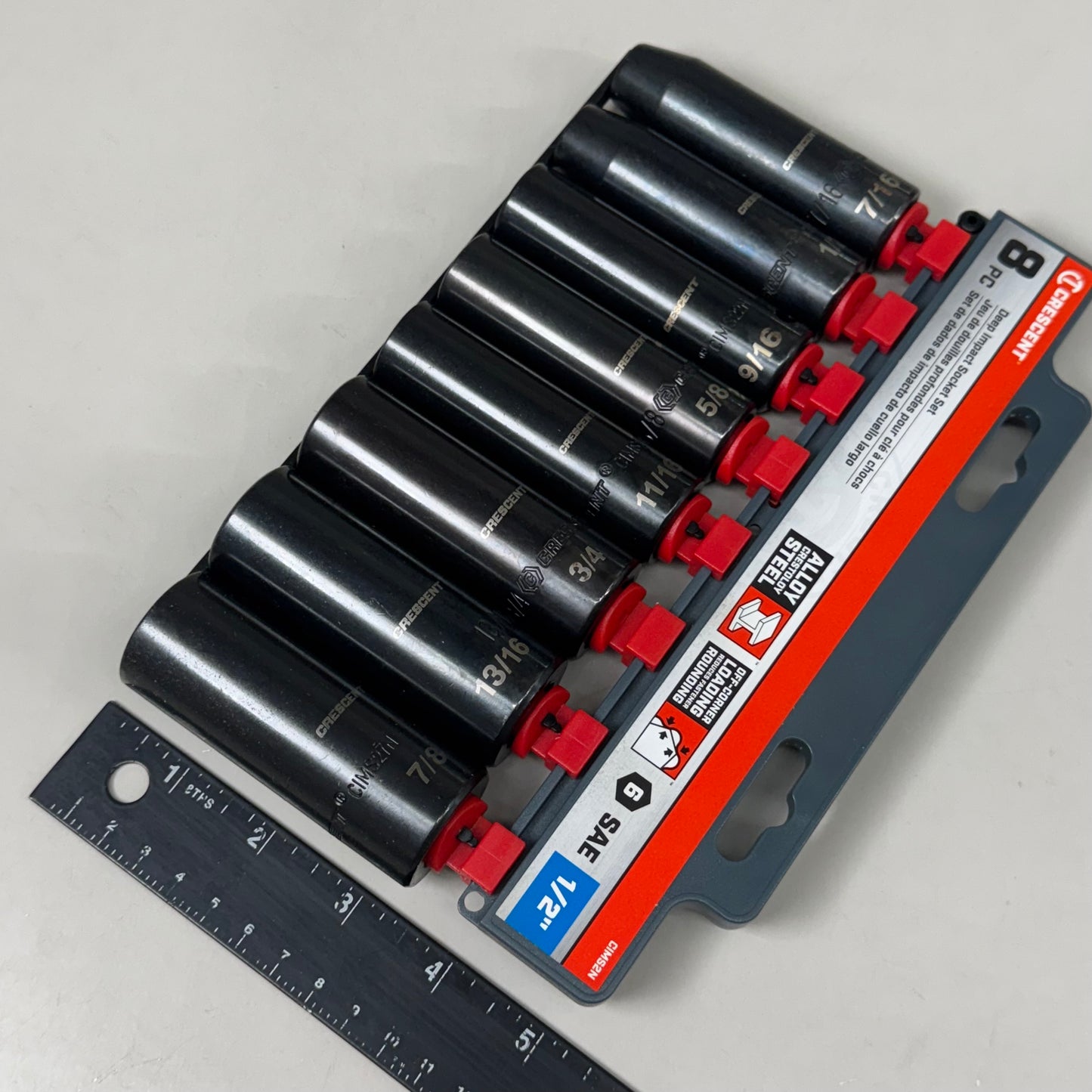 CRESCENT 8 Piece 1/2" Drive 6 Point Deep Impact SAE Socket Set