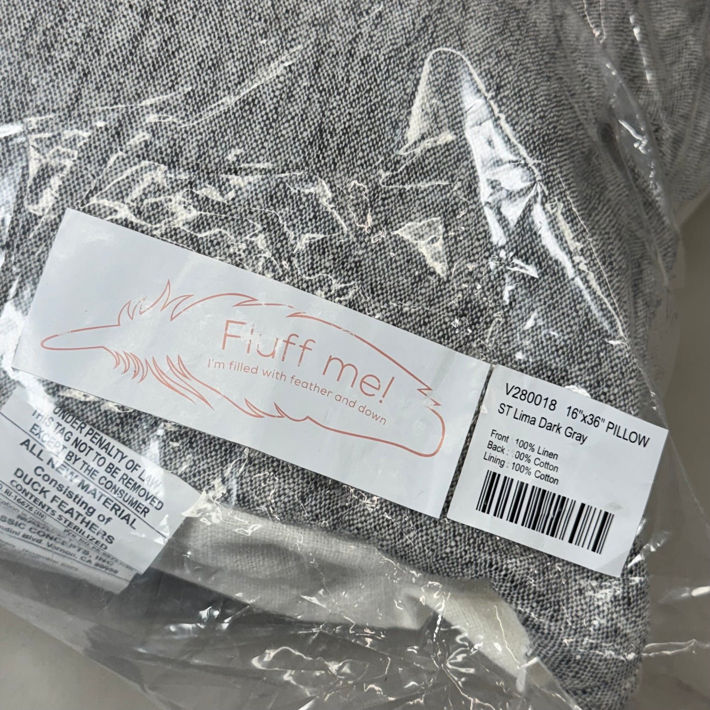 VILLA RN 16"x36" Stillness ST Lima Dark Grey Pillow