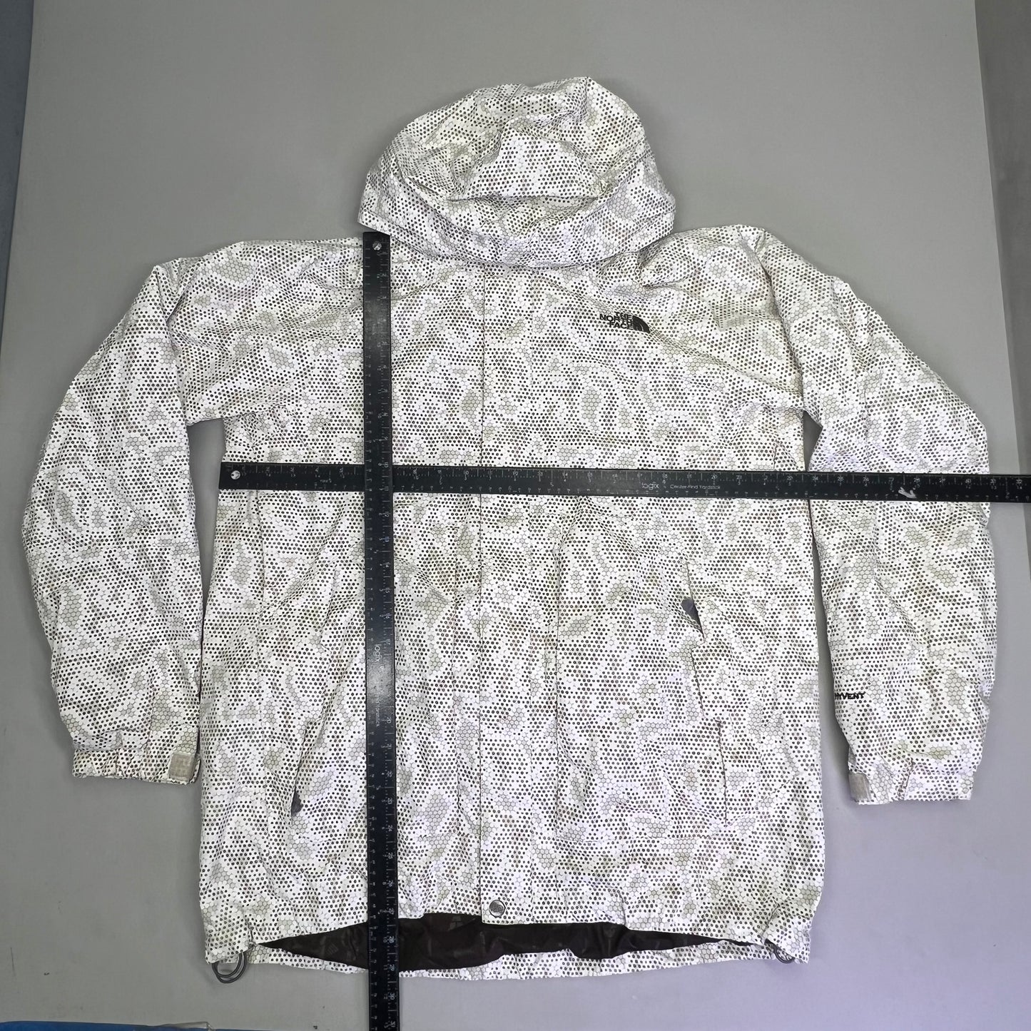 NORTH FACE Full Zip Elastic Waist Winter Coat Men's Sz L Honey Comb Pattern