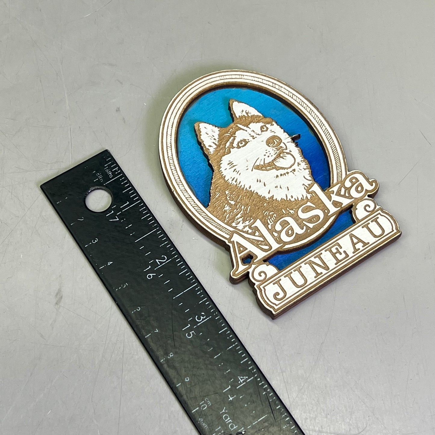 (2 PACK) Huskey Dog Laser Cut Wood Magnet Souvenir JUNEAU, AK Made In USA