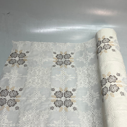 PVC Diamond Quilt With Floral Accents Table Cloth 54"x60' White/Brown LA-0489AI