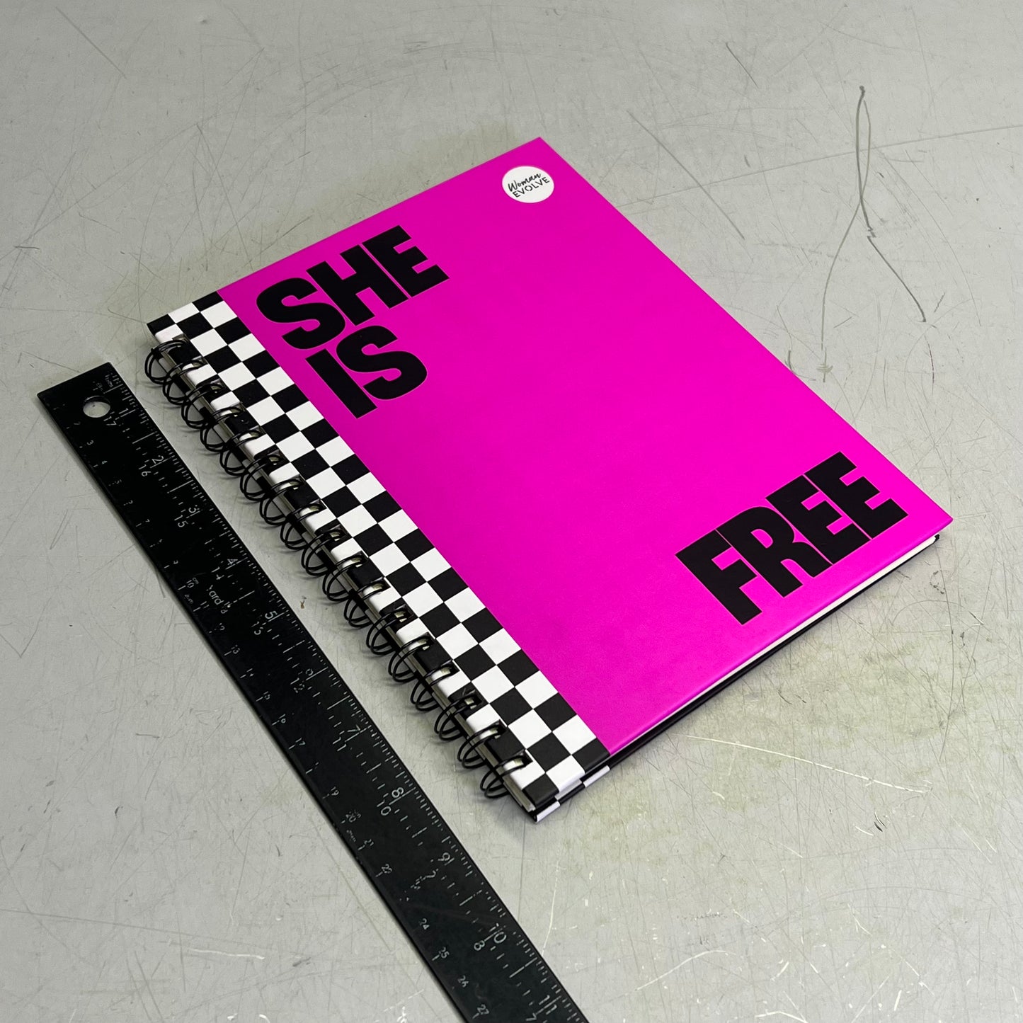 ZA@ WOMEN EVOLVE "She Is Free I Am She" Spiral Hardback Journal Lined Paper 9" x 7" Neon Pink/Black