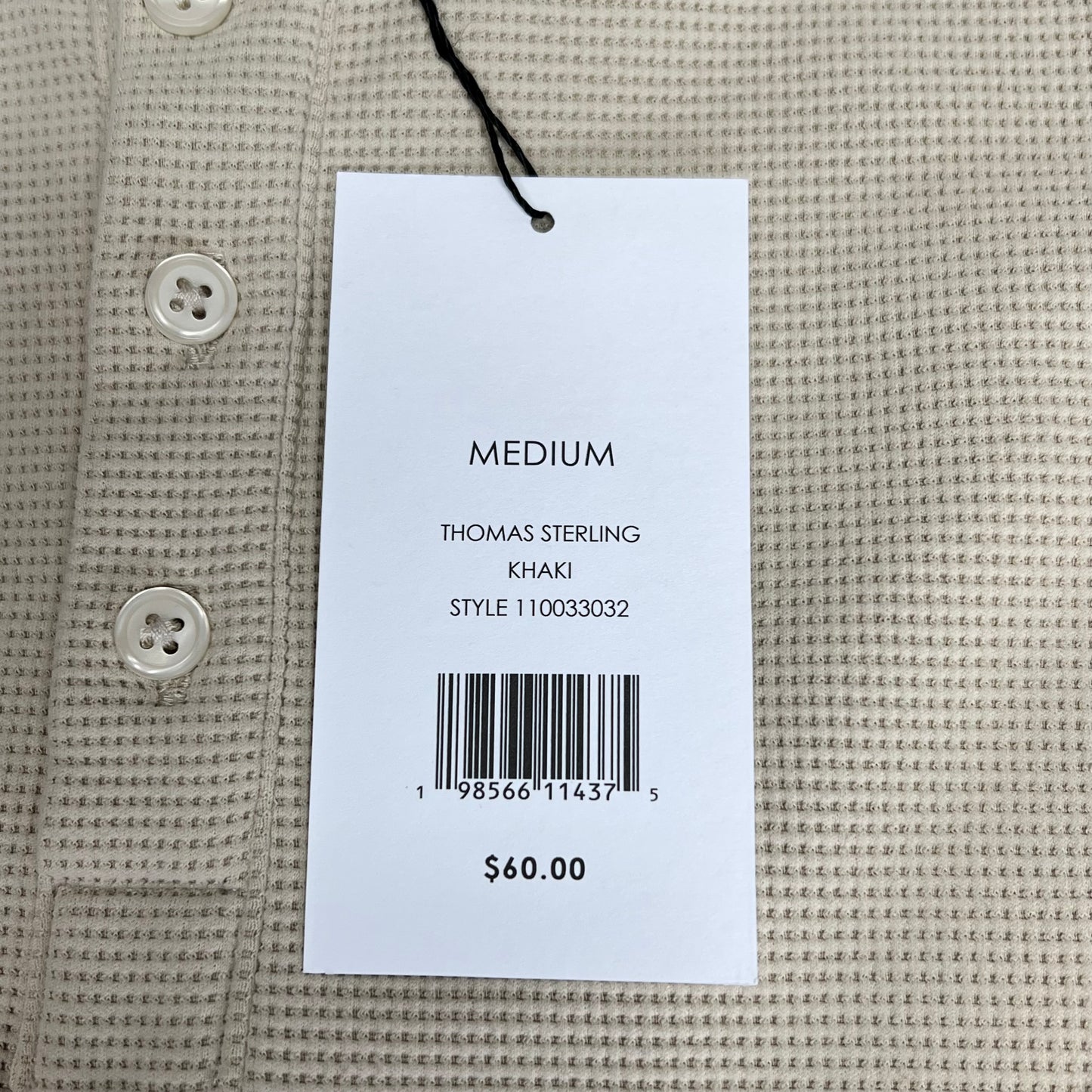 THOMAS STERLING Half Button Soft Waffle Knit Long Sleeve Men's Sz M Khaki