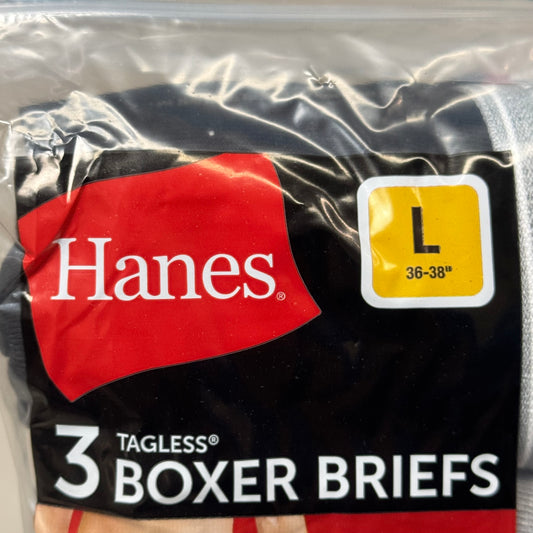 HANES (3 PACK) Men's Cool Comfort Boxer Briefs Sz L 36"-38" Black/Grey 2349A3