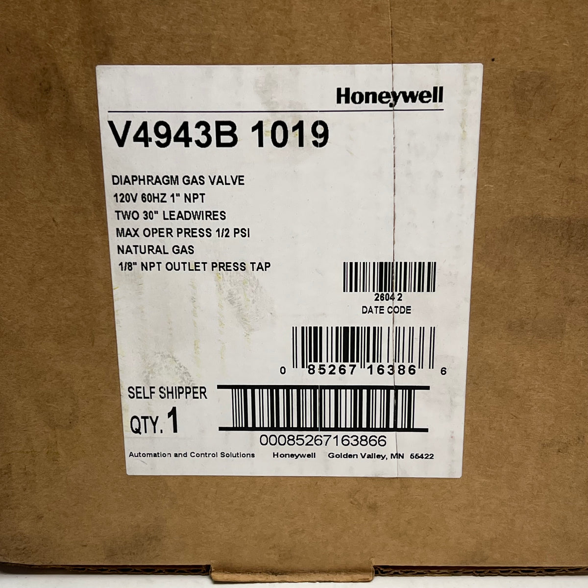 HONEYWELL Gas Valve For Boilers, Unit Heaters, Duct Furnaces & More V4943B1019