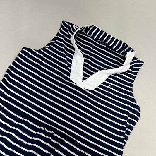 NAUTICA JEANS Tiered Collared Sleeveless Dress Women's Sz M Navy Blue/White