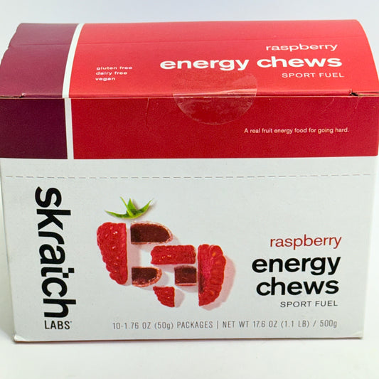 ZA@ SKRATCH (10 PACK) Raspberry Energy Chews 1.76 Oz BB 01/27 (New - Dented Box)