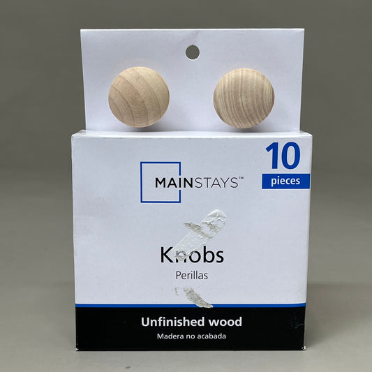 MAINSTAYS (2 PACK, 10 KNOBS EACH) Round Cabinet Knobs 1-1/2" Dia Unfinished Wood