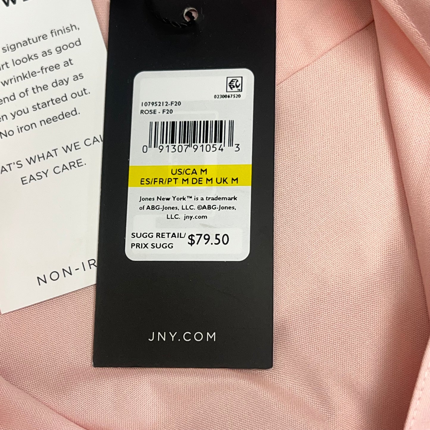 JONES New York Easy Care Professional Button Up Collared Shirt Women's Sz M Rose