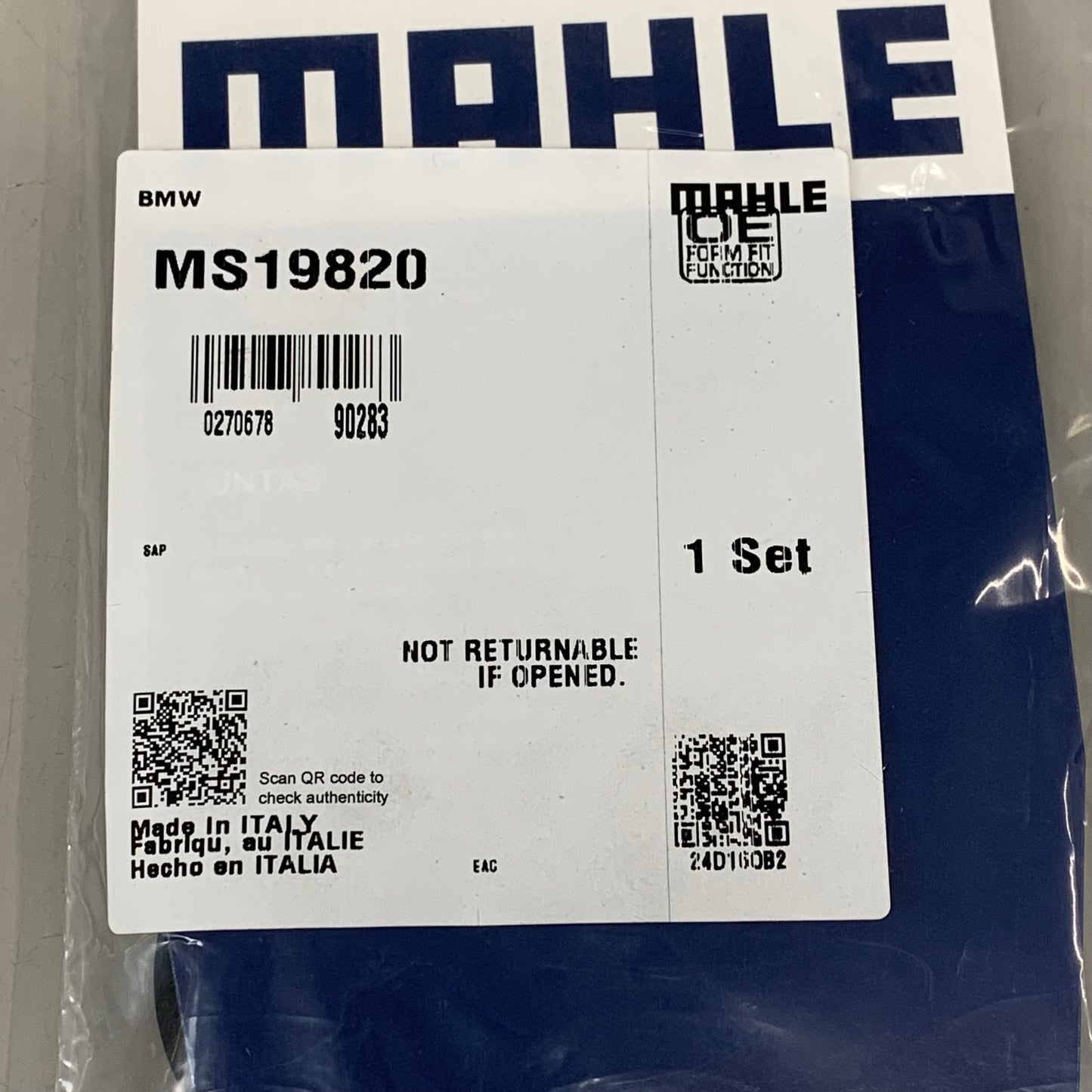 MAHLE Engine Intake Manifold Gasket Set For BMW Black MS19820