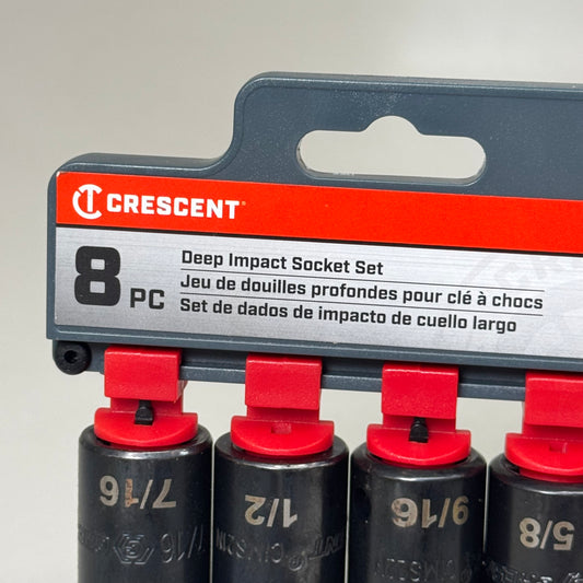CRESCENT 8 Piece 1/2" Drive 6 Point Deep Impact SAE Socket Set
