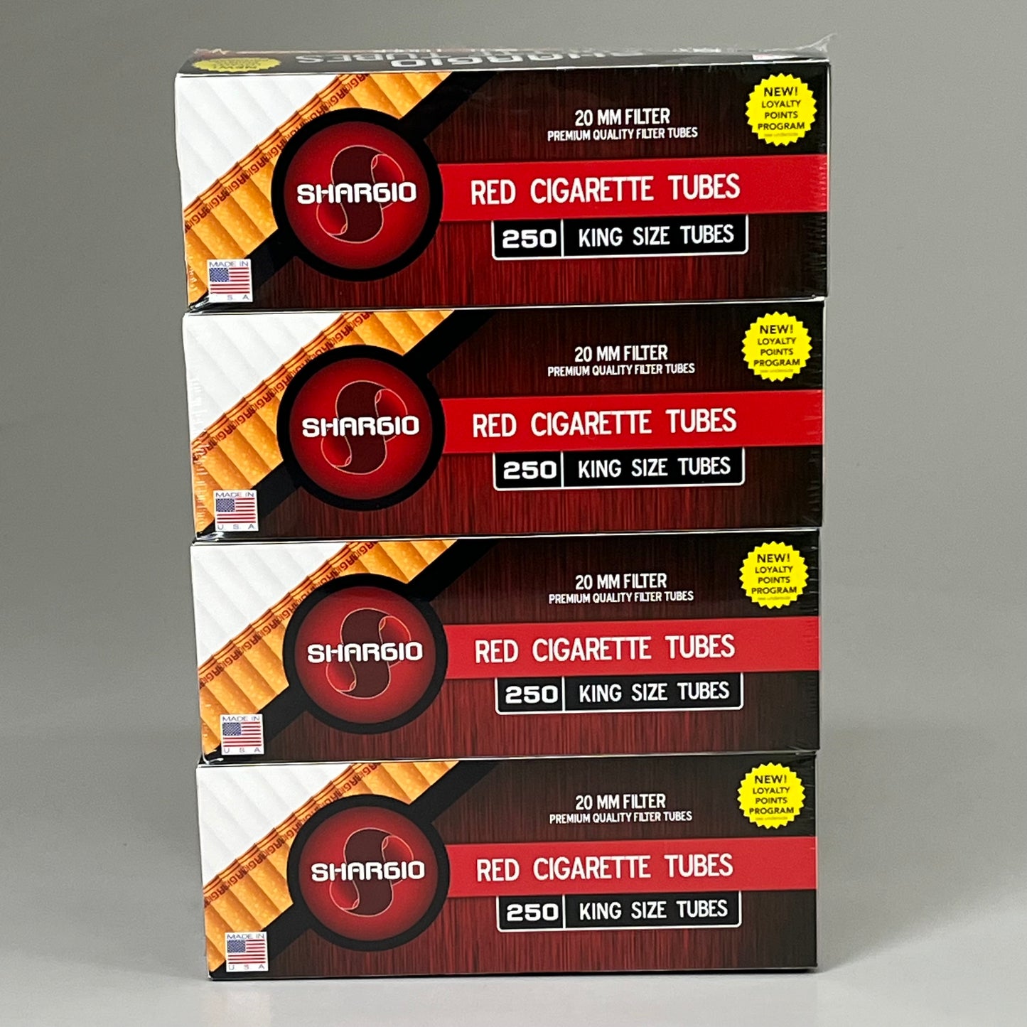 SHARGIO 100mm 250 Ct. (4 Pack) Red Cigarette Filter Tubes King Size