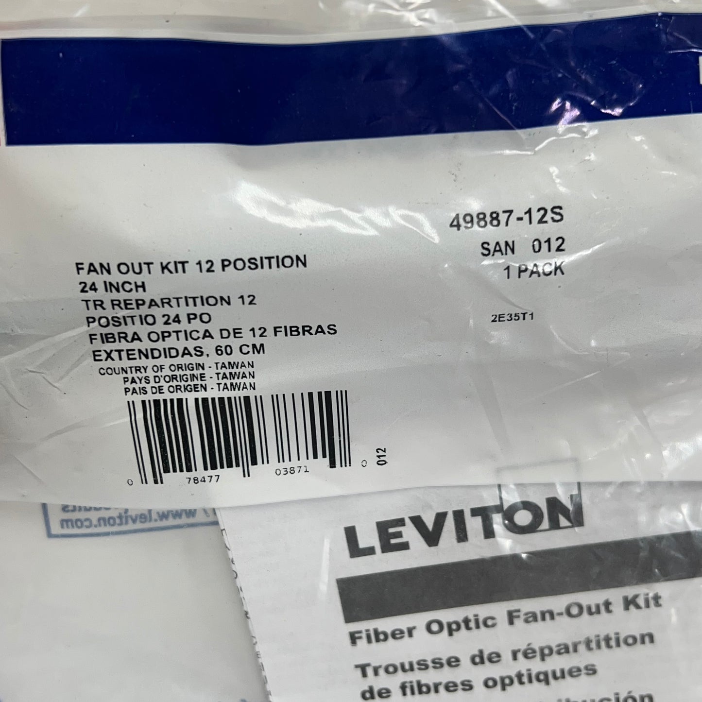 LEVITON Fiber Optic Fan-out Kit 12 Fiber Multicolor 49887-12S