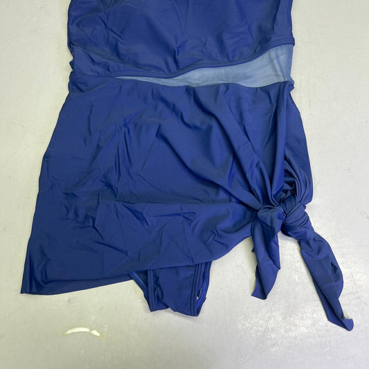 CHARMO One Piece Side Tie Dress W/ Mesh Cut Out Swimsuit Women's Sz L Blue