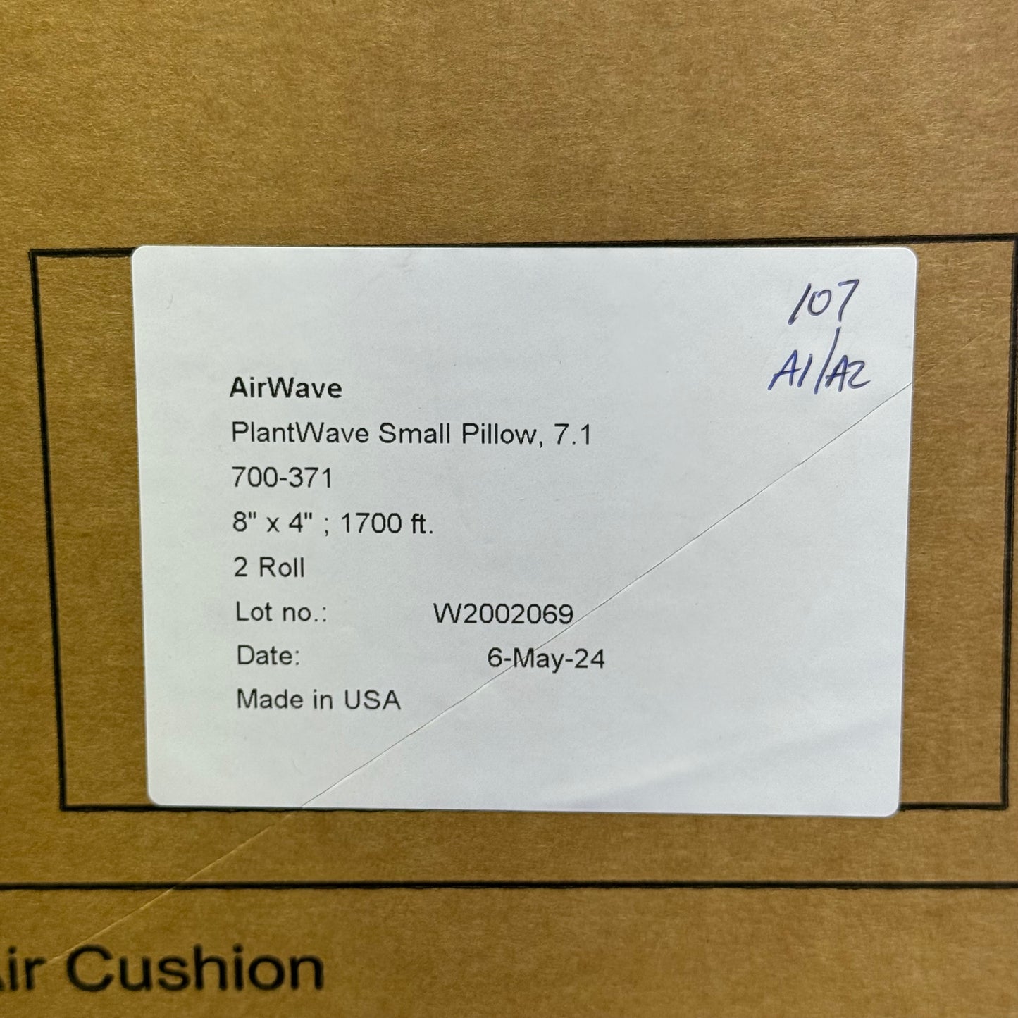 AIRWAVE (2 Rolls) Plantwave Small Pillow Cushion Film Plant Based 8"x4" - 1700' 700-371