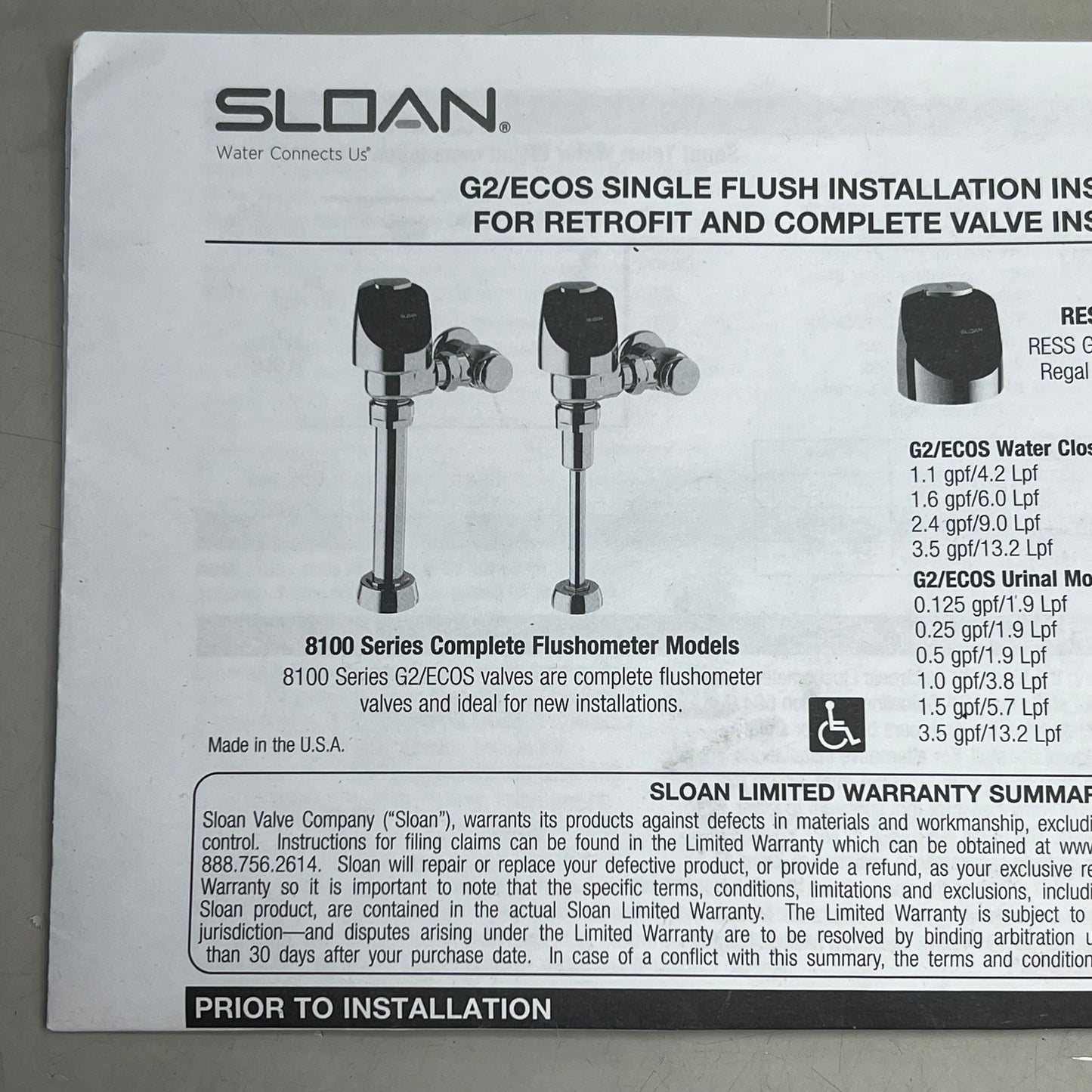 SLOAN OPTIMA PLUS Battery Powered Sensor Activated Flushometer Chrome 8111-1.28