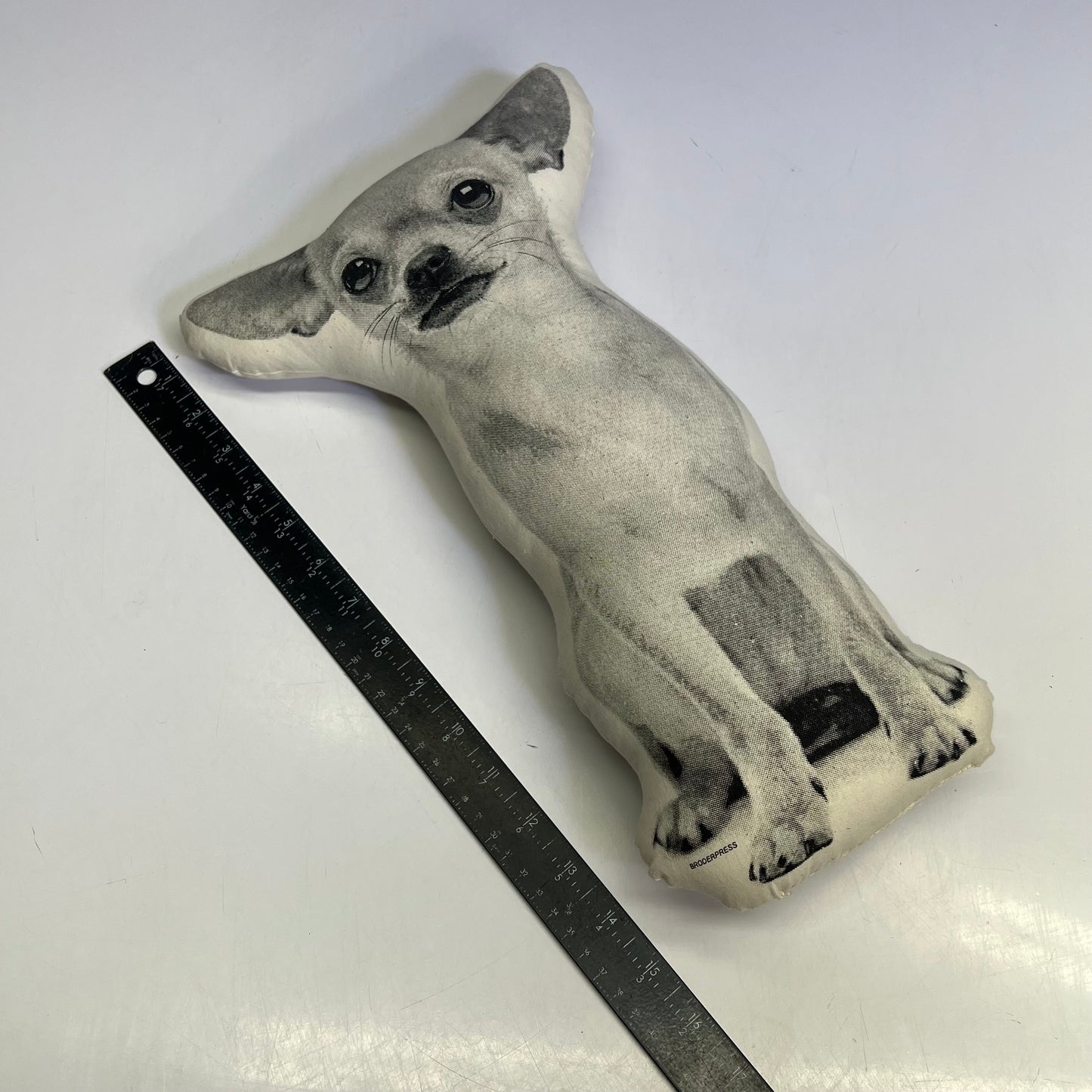 BRODERPRESS Hand Silkscreened Contoured Chihuahua Pillow 15"x9" Black & White