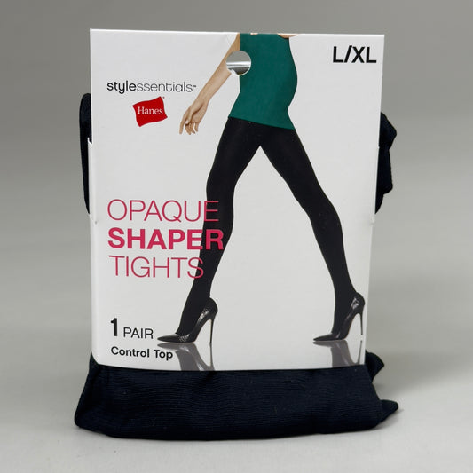 HANES (3 PACK) Essential Opaque Shaper Tights Control Top Women's Sz L/XL Black