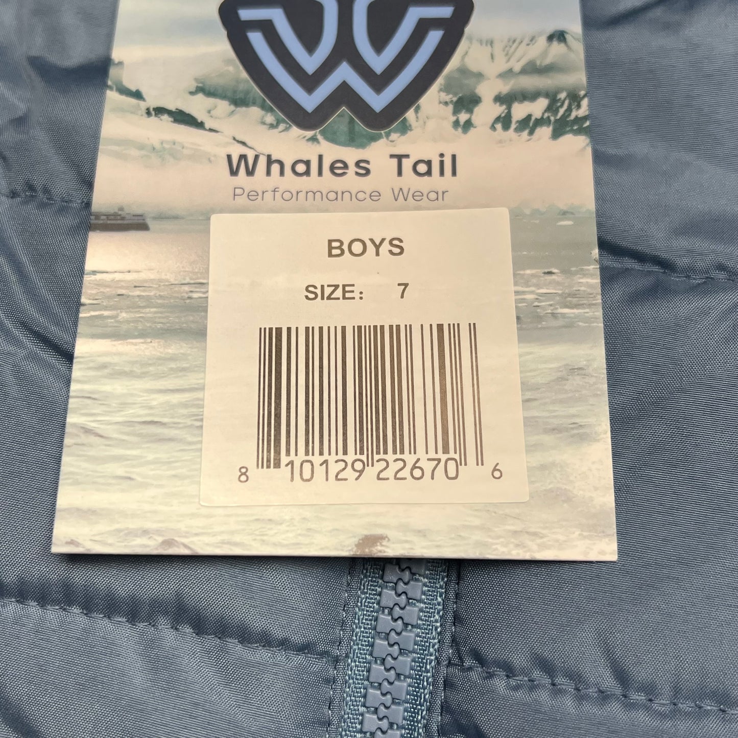 WHALES TAIL Fleece Lined Hooded Full Zip Up Winter Coat Boy's Sz 7 Dusty Blue