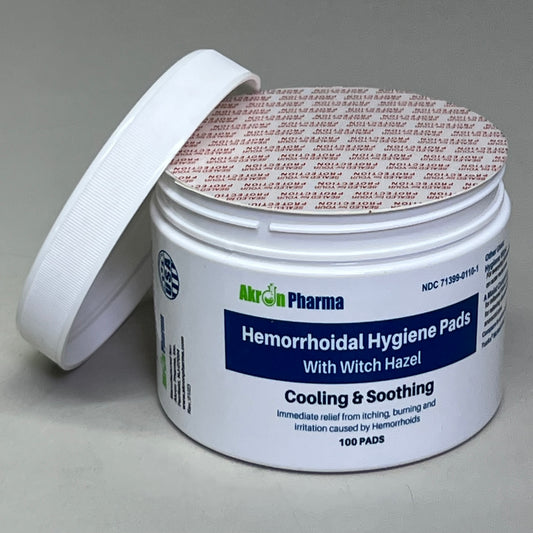 AKRON PHARMA (4 PACK of 100 PADS) Hemorrhoidal Hygiene Pads BB 02/26