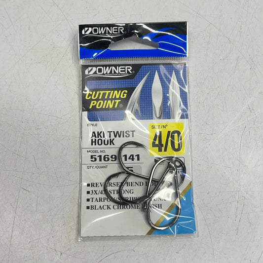 OWNER (3 PACK, 5 EACH) Aki Twist Straight Eye 4/0 Black Chrome Finish 5169-141
