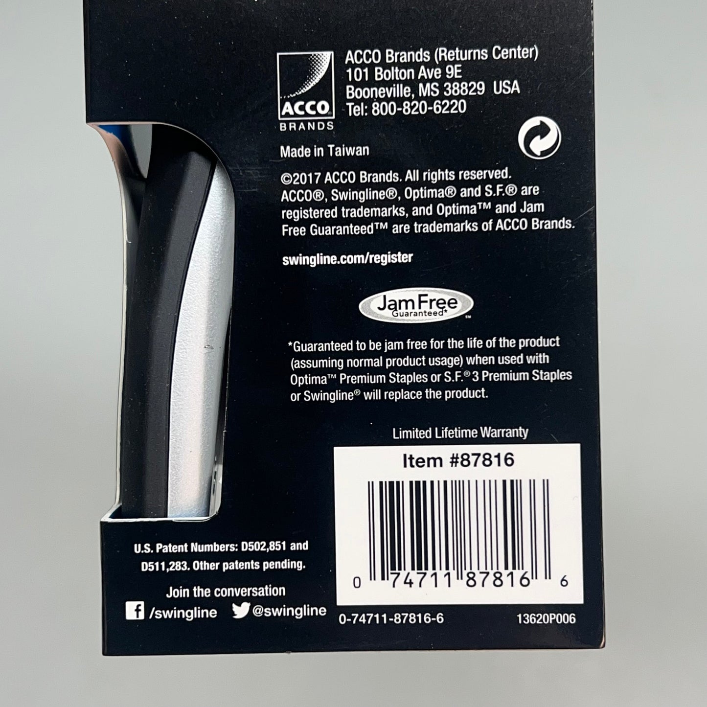 SWINGLINE Optima Compact Grip Stapler Jam Free 25-Sheet Capacity Silver 87816 A