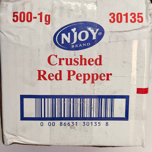N'JOY (500 PACK) Crushed Red Pepper 1g BB 10/26 (New - Damaged Box - Opened)