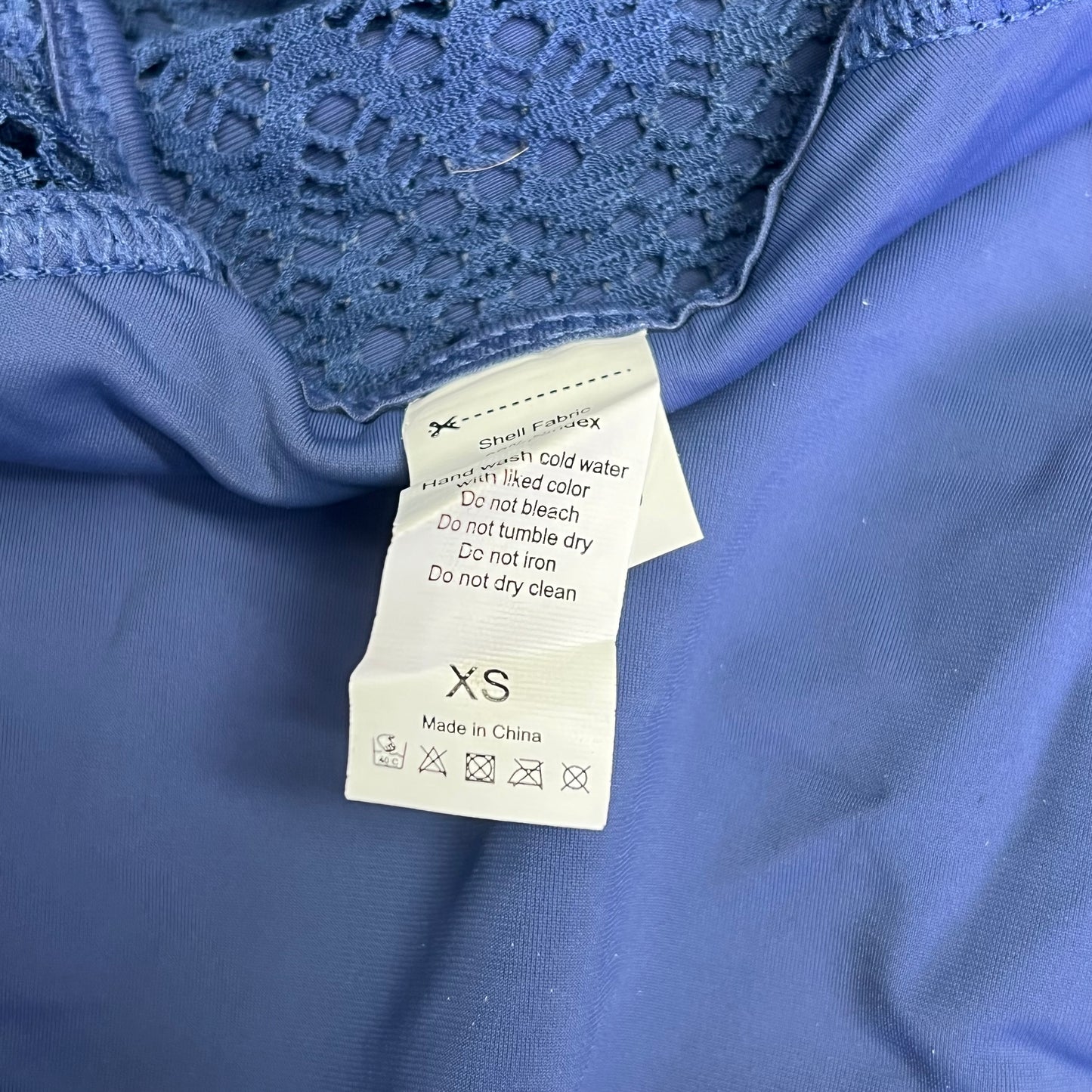 CHARMO Solid Cross Plunge Crochet One Piece Swimsuit Women's Sz XS Blue