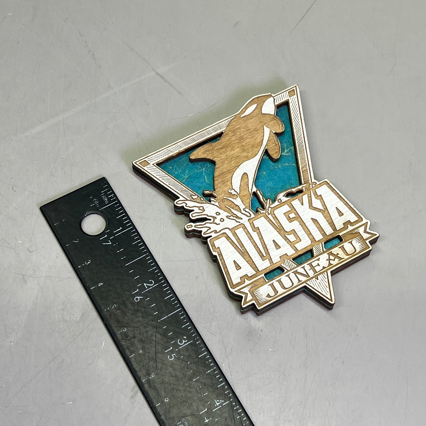 Z@ (2 PACK) Killer Whale Laser Cut Wood Magnet Souvenir JUNEAU, AK Made In USA