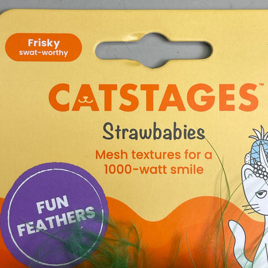 PETSTAGES (2-PACK) Straw-Babies Cat Dental Catnip Toy Red w/ Green Feathers Crinkle 70394
