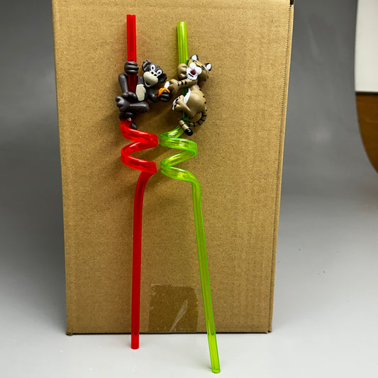 WHIRLEY-DRINKWORKS Box of Assorted Zoo Animal Zany Straws BPA Free Multi-color