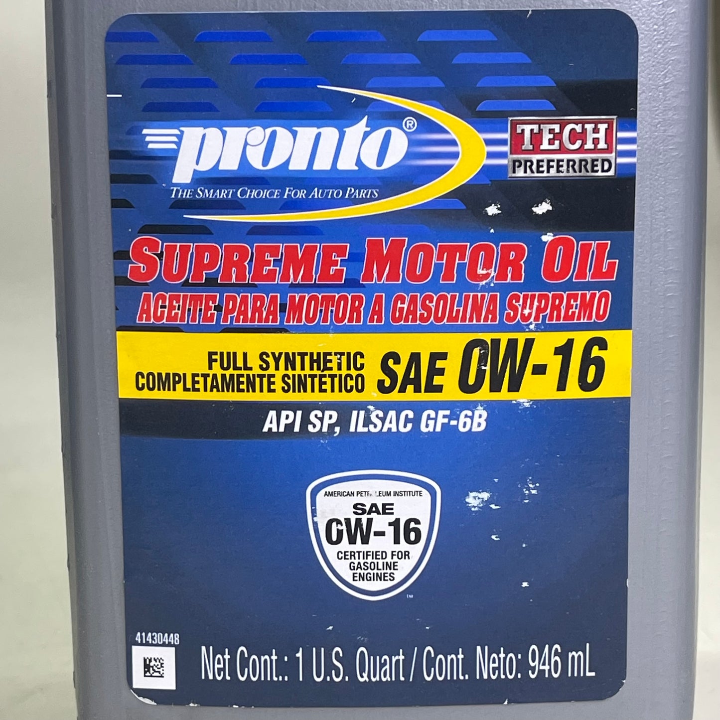 PRONTO (6-PACK) Full Synthetic Supreme Motor Oil SAE 0W-16 1 qt 516PR