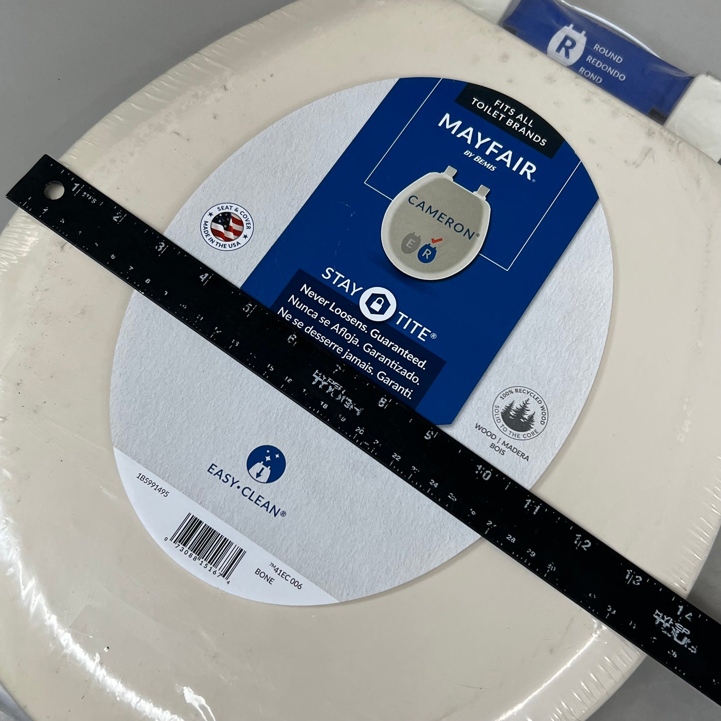 BEMIS Cameron Round Bone Enameled Wood Toilet Seat 17.5" x 14.5" Bone