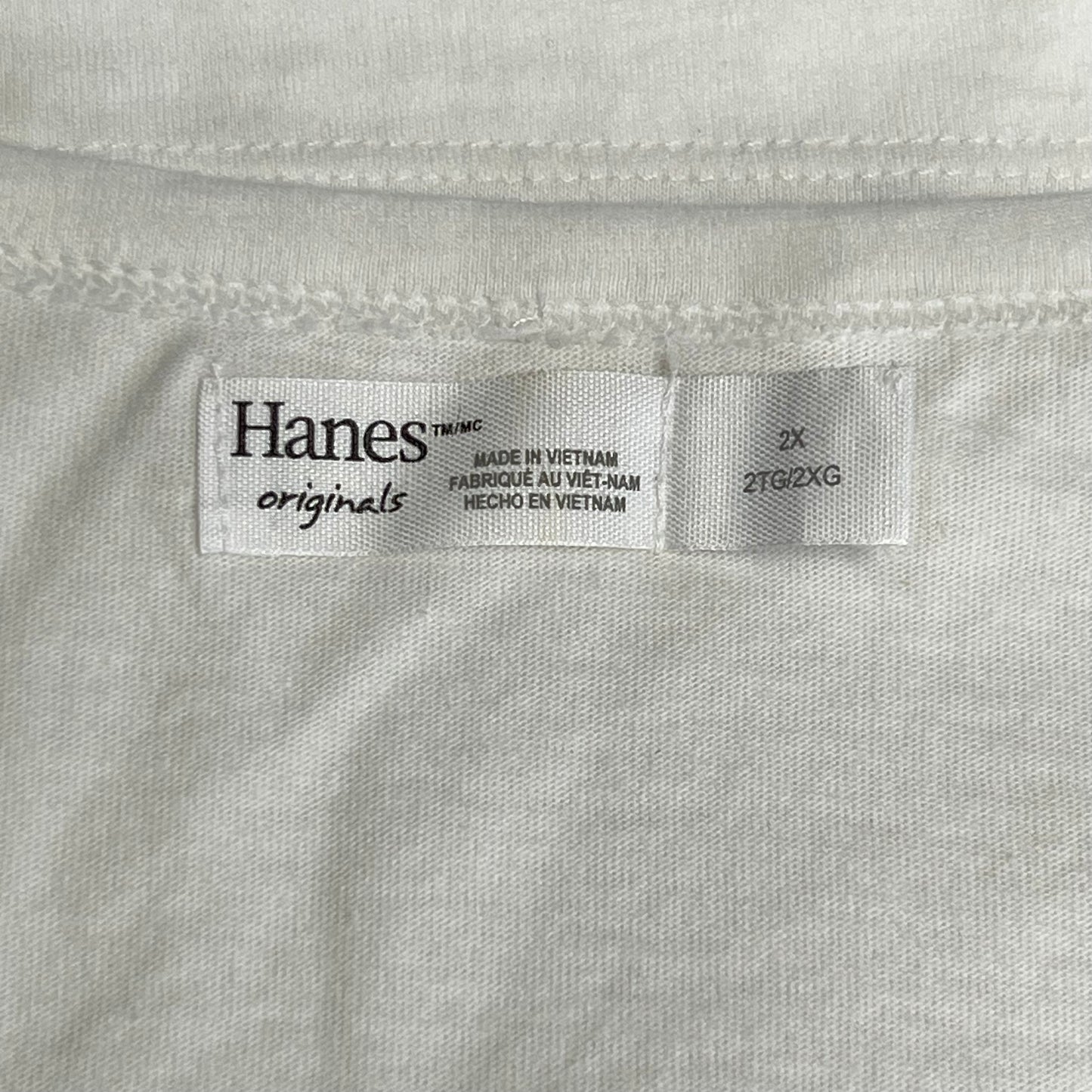 HANES Originals V Neck Tee Shirt W/ Chest Pocket Women's Sz 2X White 0G159P