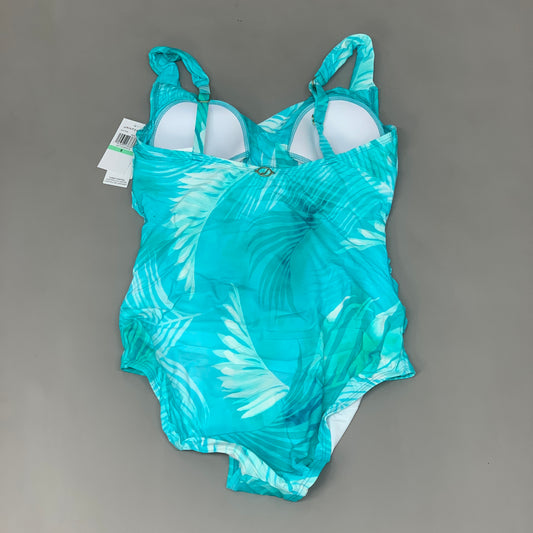 JANTZEN Womens Bathing Suit Patterned One Piece Sz-6 Ideal Teal JZ22705M