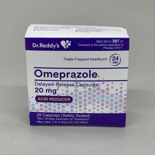 ZA@ DR.REDDY'S 2 BOXES! (4 Bottles) Omeprazole 20 mg Acid Reducer 112 CAPSULES (AS-IS)
