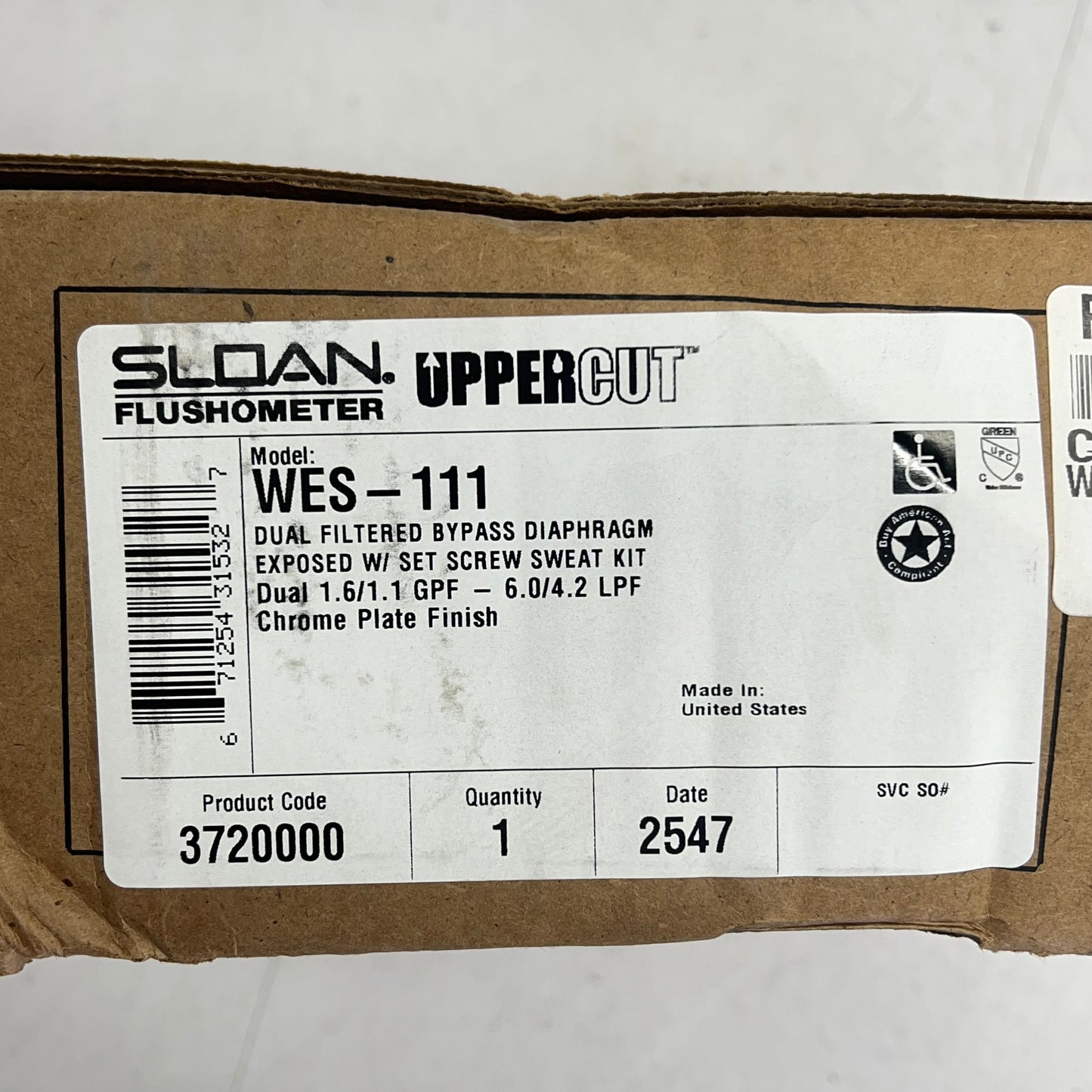 SLOAN Toilet Uppercut Manual Dual-flush Flushometer 1.6/1.1 GPF Chrome WES-111