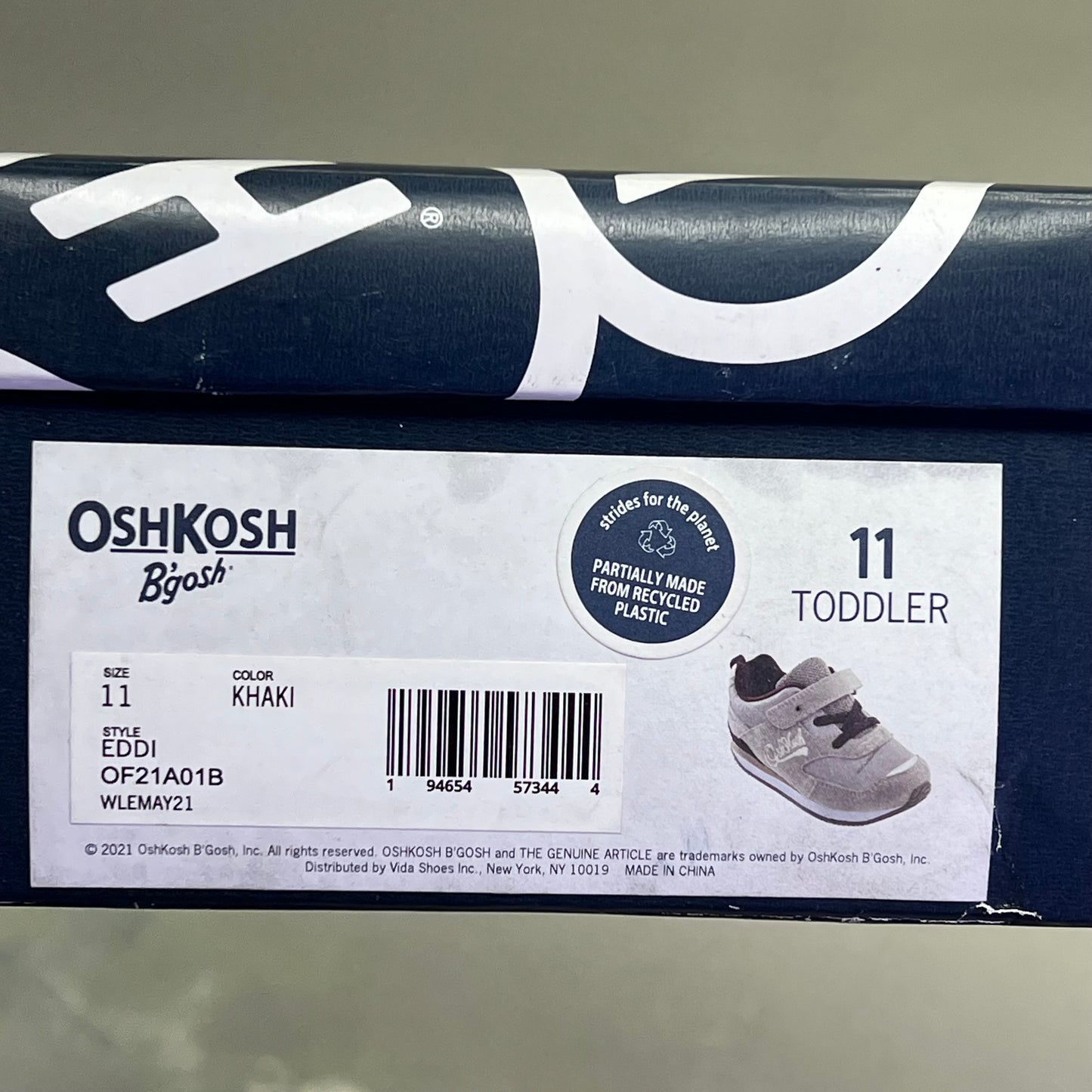 OSHKOSH G'gosh Eddi Athletic Toddler Sneaker Boy's Sz 11 Khaki OF21A01B