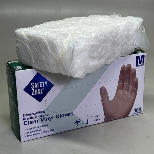 SAFETY ZONE (2 PACK of 100 Gloves) Clear Vinyl Gloves Sz M, GVEP-MD-1C