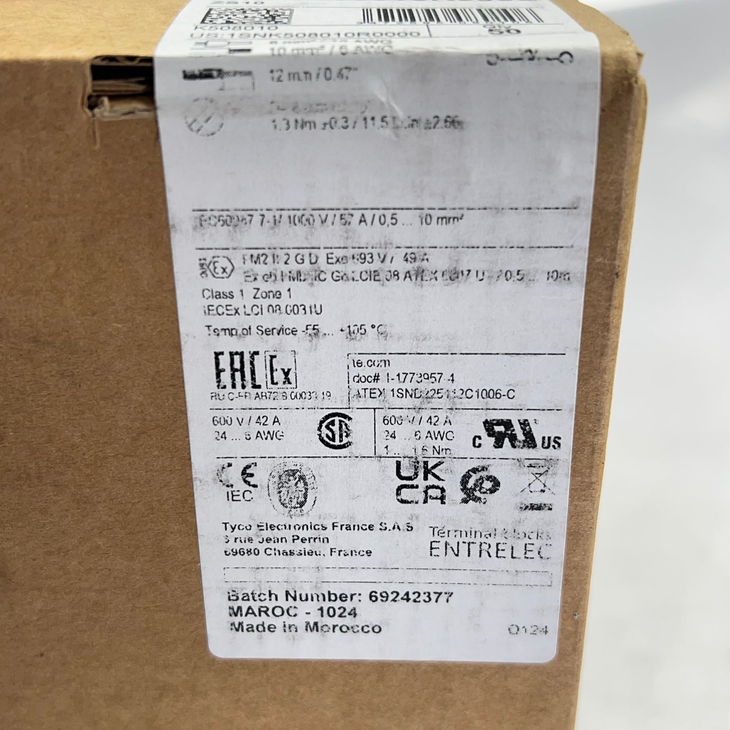 TE CONECTIVITY Din Rail Mount Terminal Block 6 AWG 57 A Grey 1SNK508010R0000