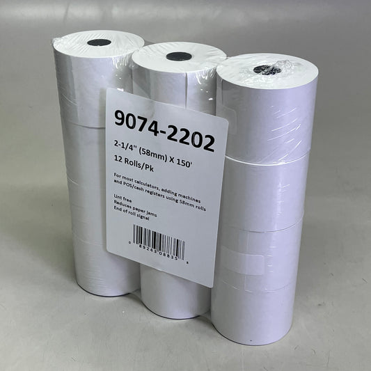 ZA@ (2 PACK, 12 ROLLS EACH) 1-Ply Lint Free Receipt Paper 2-1/4" X 150' White 9074-2202