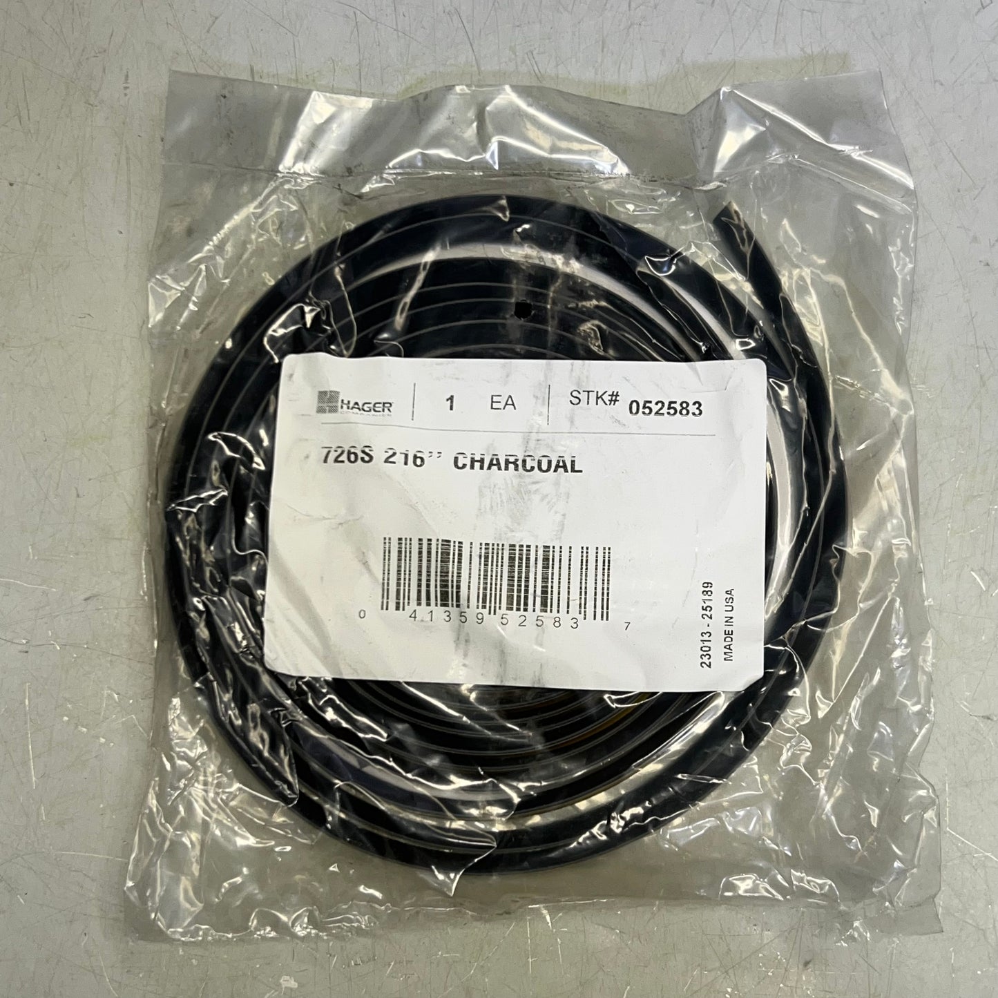 HAGER 726S 216" Charcoal Press On Weather Strip