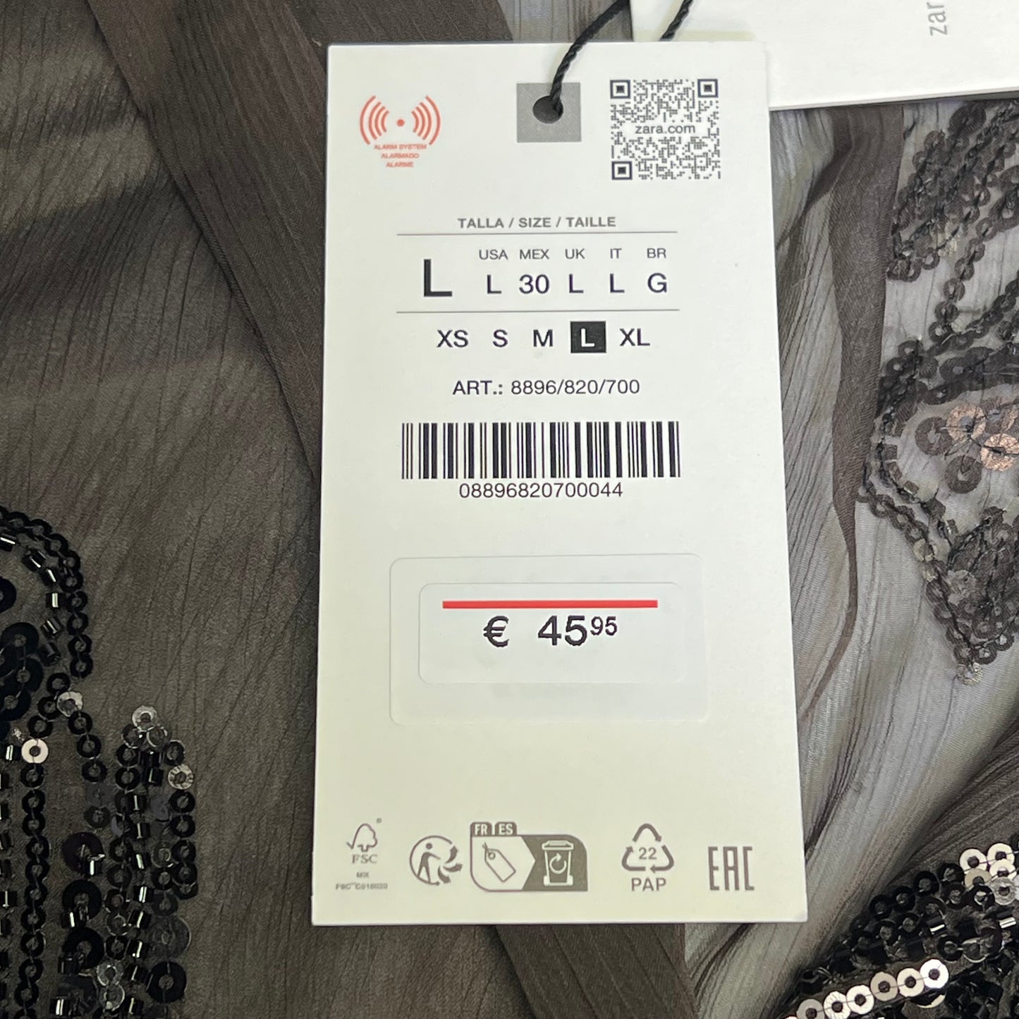 ZARA Button Up Semi-Sheer Sequin Feather Blouse Women's Sz L Black/Brown