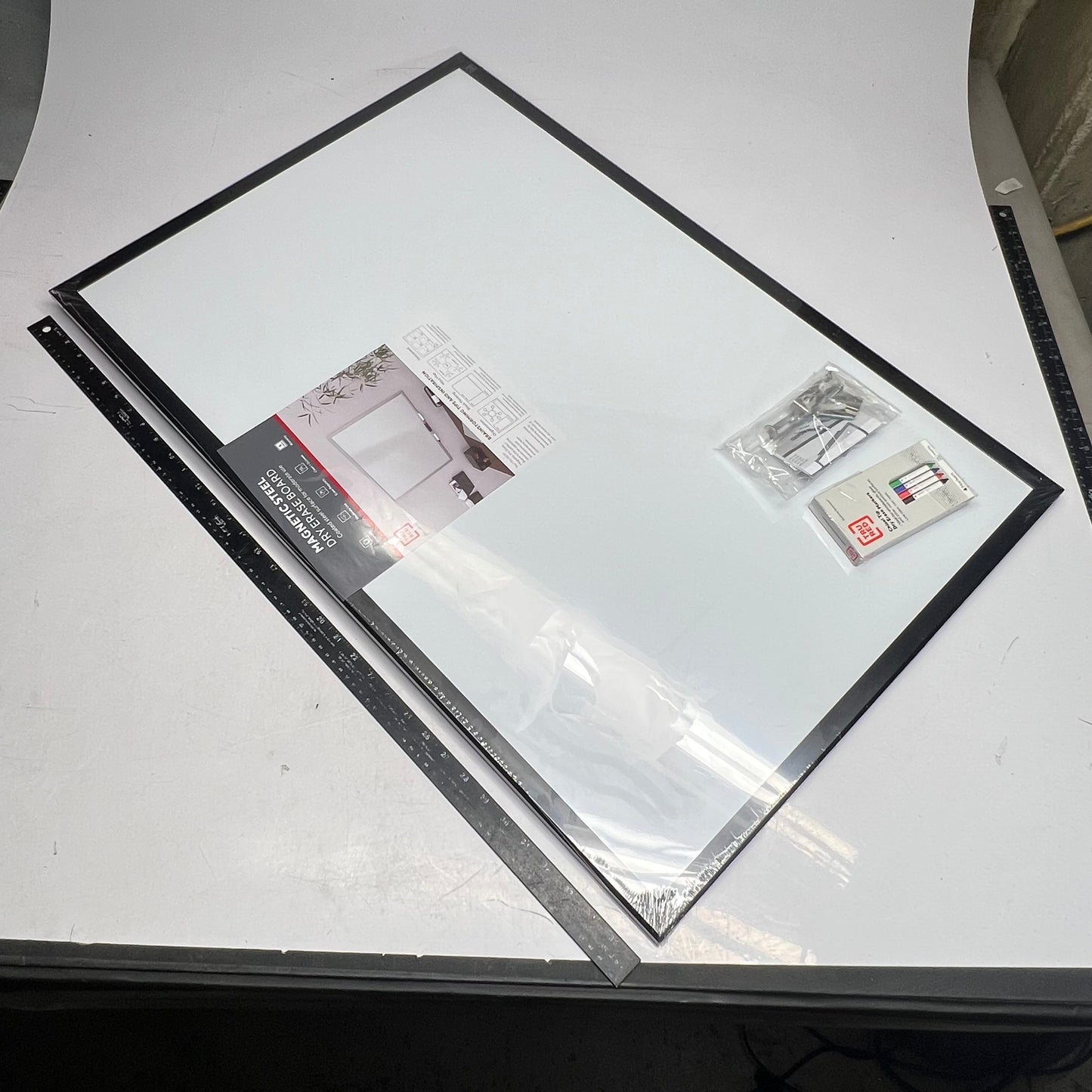 TRU RED Magnetic Steel Dry Erase Board 3'x2' White/Black Frame TR61180