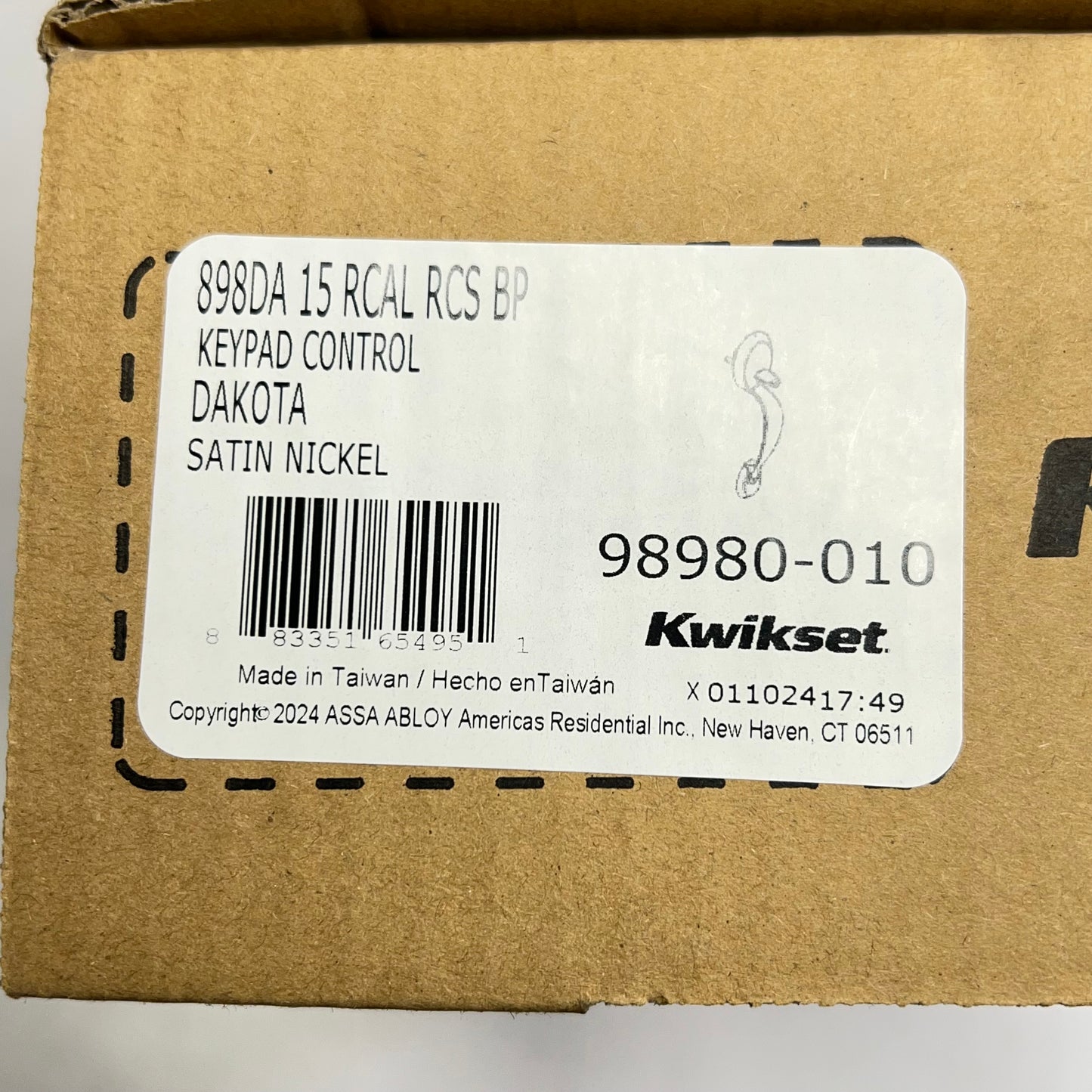 KWIKSET Dakota Handle Only Keypad Control Exterior Doors Satin Nickel 98980-010